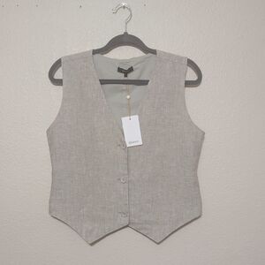 Quince NWT 100% European Linen Vest Oatmeal Beige V-Neck Covered Button Front Sm